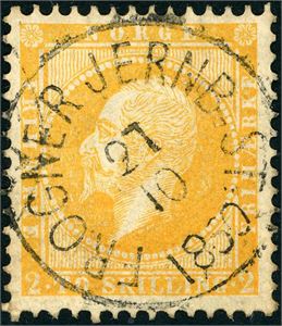 2. 2 skilling Oscar, fullstemplet "Frogner Jernb.st. 27.10.1860".