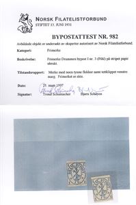 Drammen Drammen Byp. I, S/A nr. 3Iy ubrukt med vannmerkestriper.  Attest NF:  Merket med noen tynne flekker samt tettklippet venstre marg.  Frimeret er ekte   (S/A 3000.-)