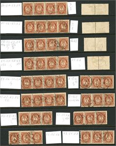 50. 2 øre 20 mm i album. 1750 merker, de fleste montert ette typer og posisjoner. Flere i den gamle "nøttebrune" nyansen.