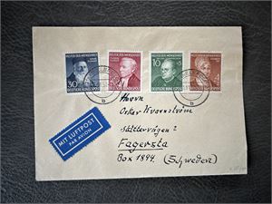 BRD-BREV Brev med Mi 156-59  til Sverige (Merkeverdi € 100)