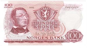 100 kroner 1962 Z.0055929. Erstatningsseddel. Kv.0/01