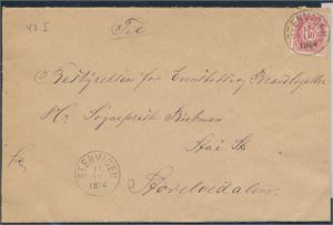 NK 43 på pent brev st "Stenvigen 17-11-1884" (5 pkt)
