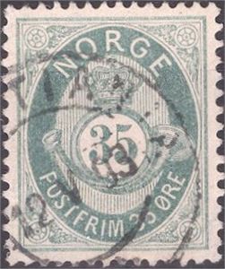 NK 29a 35ø ph SJØGRØNN, del av stempel Christiania 12.V.93 med attest fra FCM: "Vakkert velsentrert eksemplar"