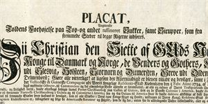 Placat from 1735, about some tax on refined sugar and syrup into Denmark and Norway. (44 * 36cm).