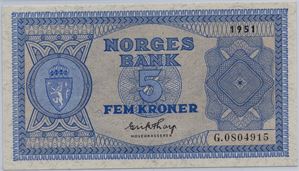 5 kroner 1951 G.0804915. Kv.0