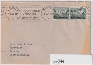 NK 319 , Par, 10ø Landshjelp på pent brev TMS "Bergstaden Røros" st. Røros 2.5.1944, sendt til Vestfoldbanen