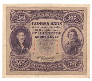 100 kroner 1921. A.4290192. Kv.1+