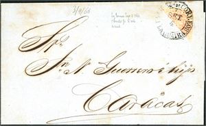 16. Venezuela. 1 Real biceptet on complete letter, cancelled "La Guaira Set 4" in 1866, and sent to Caracas.