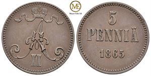 5 pennia 1865 Finland. Kv.01