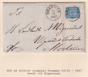 NK 8 , Helbrev st. Drammen 19/10-1867, sendt til Wigersund