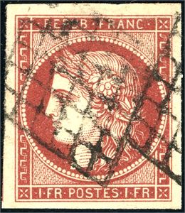 6. 1 Fr Ceres (Yv.no.6 A) "Rouge brown" with good margins at all side. Signed Calves. (Yv. € 2700).