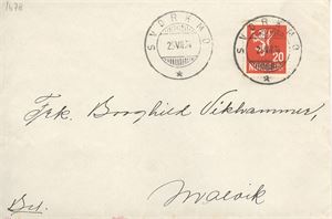 Hjelpestempel. Svorkmo (St) 25-VIII-34 på brev.  Lux avtrykk !