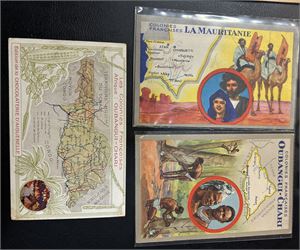 KOLONIER Kort motiv Oubangi-Chari brukt i Frankrike 1927. Medfølger 2 ikke-postale kort med beskrivelse  av samme område og Mauritania (se bilde 2)