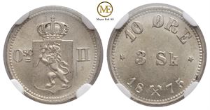 10 øre/3 Sk. 1875 Oscar II. Kv.0/01