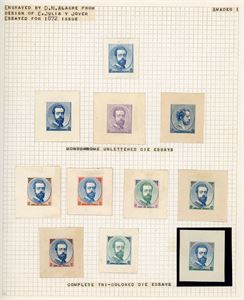 10 Spanish unique essays from 1872. Single-, bi- and trippel coloured essays.
