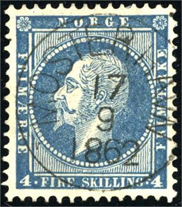 4. 4 skilling Oscar, pent stemplet "Mosterhavn 17.9.1862" (HO, 5 pkt).#