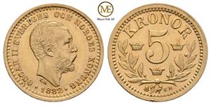 5 kronor 1882 Oscar II. Kv.0/01
