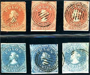 Chile. A large lot of the first issue on pages and in a stockbook.