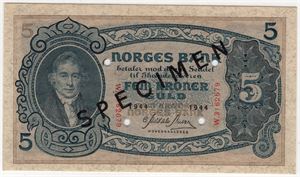 5 kroner 1944 W.3162679 Specimen. Kv.0