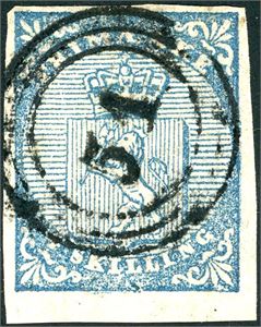 1. 4 skilling våpen 1855, anert med nummerstempel "51" (Dønnæs, NO, 7 pkt). Meget god marg nede, de øvrige litt smale.