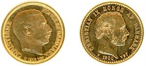 Danmark. To stk 10 kroner i gull. Hhv. fra 1900 og 1913. (Totalt 8.96/0.9). 01
