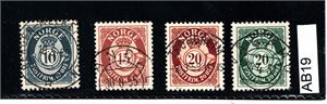Nk 388, 390-92 o. Stemplet "BERGEN-MELKEPLASSEN", "MANDAL", "TRONDHEIM" og "VÅGÅMO".