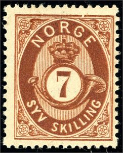 21 I. 7 skilling Posthorn på tynt papir. (3.100,-).