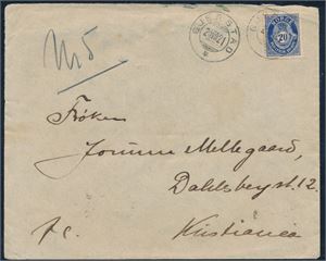 NK 103 på pent brev st "Gjerstad 29 VIII 21" til Kristiania. Bak st "Risør"