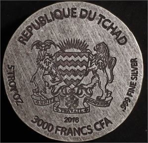 3000 franc 2016 Tchad 05 oz sølv, King Tut