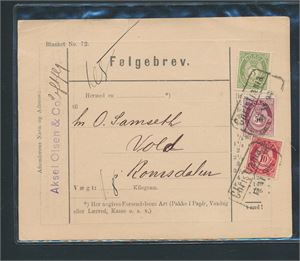 Pent følgebrev med Nk 30, 52 IV og 53 VI stemplet "CHRISTIANIA 15 VI 93"
