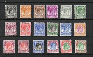 SINGAPORE. 1948–52, SG 16–30**, komplett postfrisk serie  (SG £400 för *, denna serie är ** postfrisk)