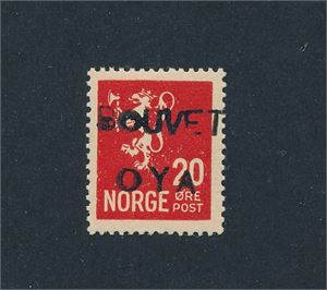 Nk 145 xx. 20øre rød løve II overtrykt "BOUVET OYA". I mappe fra Samlerhuset.