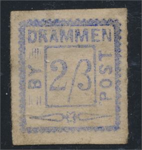 Drammen Bypost II nr. 1N1U lys blå * ørliten tynnhet i et hjørne (verdi satt til kr. 1750 i 2005)