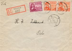Rek. brev, BØVEN (OP/7 pkt) IIA 21-8-47 på pent rek brev med NK 359 og 362 (2).