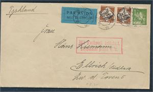 NK 177,178 på pent luftpostbrev st "Gjøvik 7 VIII 30" til Tyskland. Tysk luftpoststempel.