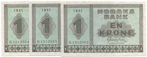 1 krone 1941 B.1912804-6 i serie. Kv.0