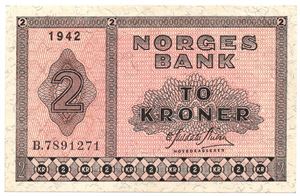 2 kroner 1942 B.7891271. Kv.0