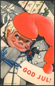 Nær 450 postkort der halvparten er Jule-/Kunstnerkort fra før 1960 og et par hundre er av nyere dato. Kun noen få er stedskort. Litt blandet kvalitet.