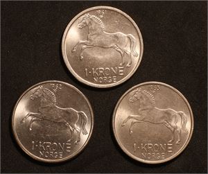 1 krone 1961, 1962, 1963. Kv.0