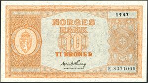 10 kroner 1947, serie E.8371009. 01