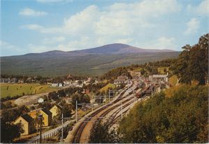 Jernbane DOMBÅS stasjon (OP), med oversikt over stasjonsområdet, A6 farge (Normann G-1-94), ubrukt.