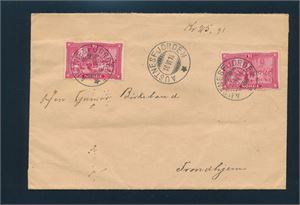 NORDLAND Bancobrev med 2x Nk 115 stemplet "AUSTNESFJORDEN 16 VI 14". Postale segl