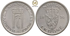 1 krone 1956 Haakon VII. Prakt eksemplar