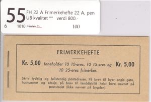 FH 22 A Frimerkehefte 22 A, pen UB kvalitet **   verdi 800.-