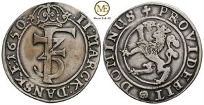 2 mark 1650 Frederik III. Kv.1/1+
