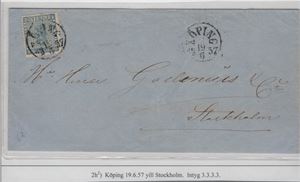 F2h2  4 skill b:co på brev avstämplat KÖPING 19.6.1857, intyg H.O.W, "mycket gott objekt",3,3,3,3