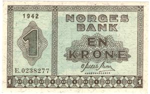 1 krone 1942 E.0238277. Kv.0