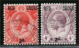 STRAITS SETTLEMENTS 216-17. Fine used Red Cross surcharges. (£64)