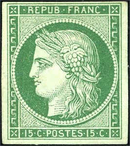 2. 15 c Ceres 1849, unused without gum. Three good margins, one narrow at top. Signed Bühler and A. Diena.