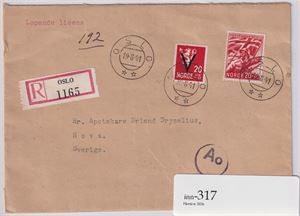 NK 259 og NK 282, Legion og 20ø V på Rekbrev til Sverige st. Oslo 19-8-41    "Ao"